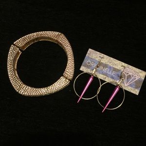 SET •  Pave Stretch Bangle & Hoop Spike Earrings